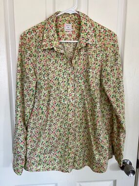 Gap Floral Button Down Shirt Shrunken Boyfriend Fit Pink Green Cotton Size M